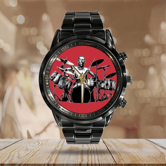 Discover C3PO Drum Calendar Steel Band Watch Robot Playing Cool Drum Kit Calendar Steel Band Watch Funny