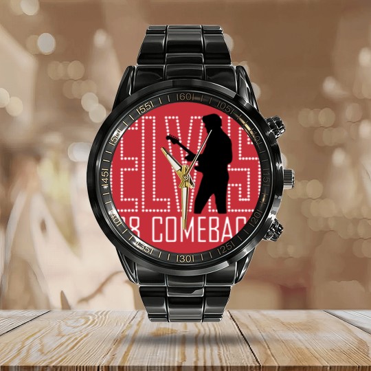 Discover Elvis Presley  68 Comeback Red Sign Calendar Steel Band Watch