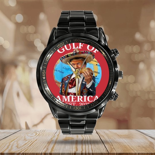 Discover The Gulf of America Calendar Steel Band Watch, Gulf Of USA America Est 2025