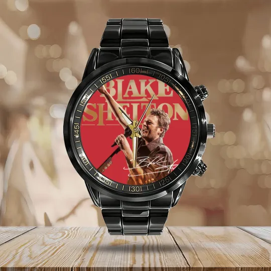 Discover Graphic Black Shelton Calendar Steel Band Watch, Blake Shelton 2025 Fan Gift, Blake Shelton Tour Merch, Blake Shelton Country Music Fan Calendar Steel Band Watch
