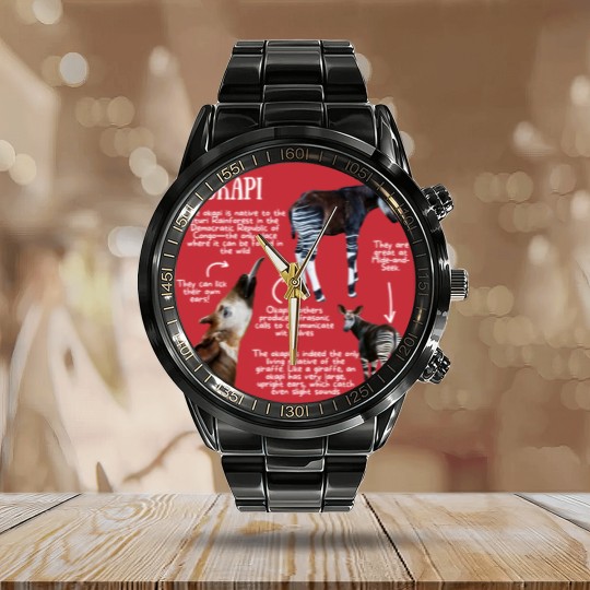 Discover Animal Facts - Okapi - Okapi - Calendar Steel Band Watch