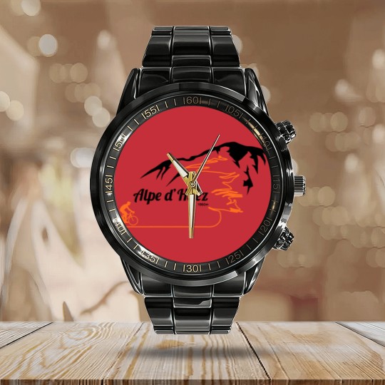 Discover Alpe d'Huez Cycling Print Socks Calendar Steel Band Watch