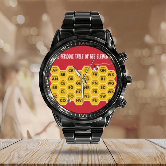 Discover The Periodic Table of Bee Elements Funny Beekeeper Calendar Steel Band Watch