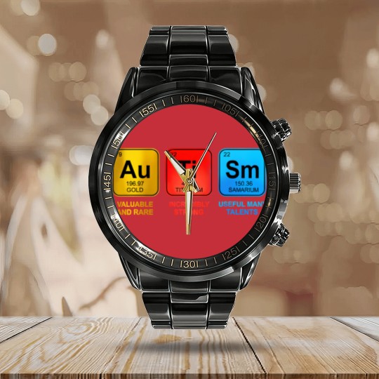 Discover Autism Awareness Women Men Kids Elements Periodic Table ASD Calendar Steel Band Watch