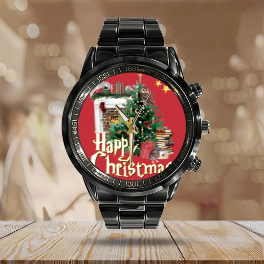 Discover Hogwarts at Christmas Inspired Oversized Calendar Steel Band Watch, Wizard School Christmas T, Unisex Calendar Steel Band Watch