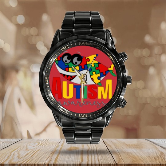 Discover Shark Autism Support Gift Calendar Steel Band Watch