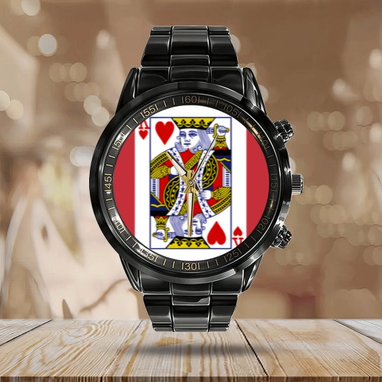 Discover King of Hearts Playing Card Calendar Steel Band Watch