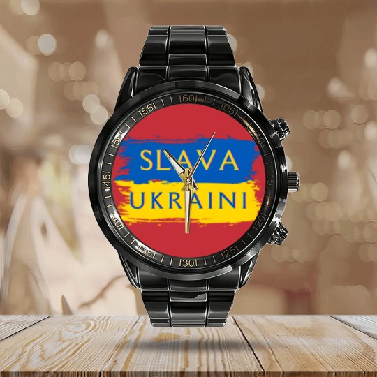 Discover Slava Ukraini Ukraine Flag Calendar Steel Band Watch