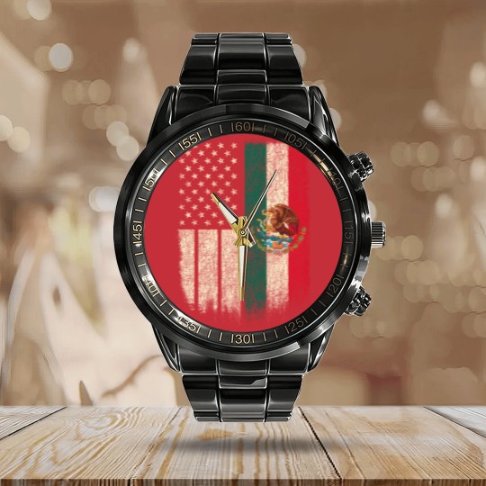 Discover Mexican American Patriot Mexican American Flag Calendar Steel Band Watch