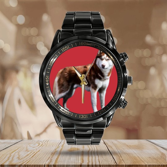 Discover Siberian Husky Red Husky Wolf Dog Calendar Steel Band Watch