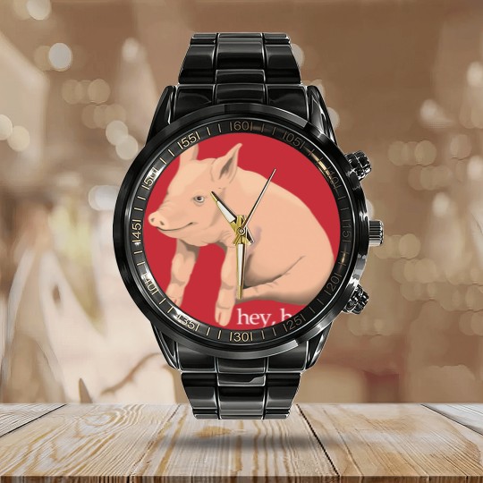 Discover Hey Babe Cute Pig Pun Calendar Steel Band Watch