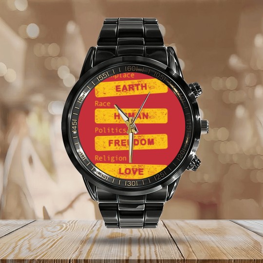 Discover Birthplace Earth Grunge - Human Freedom Love Calendar Steel Band Watch