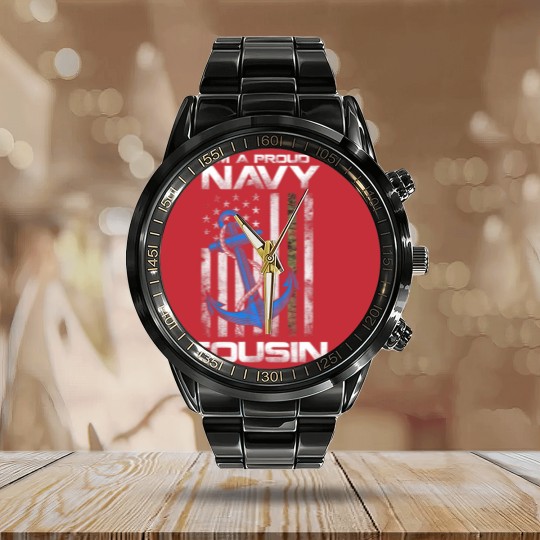 Discover Proud Navy Cousin American Flag Vintage Calendar Steel Band Watch