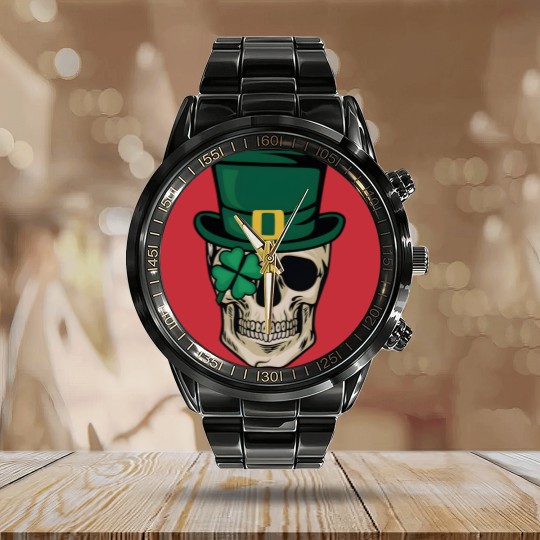 Discover Skull St Patrick's Day Calendar Steel Band Watch, Horror St Patrick's Day Calendar Steel Band Watch, Lucky Irish Calendar Steel Band Watch, Shamrock Calendar Steel Band Watch