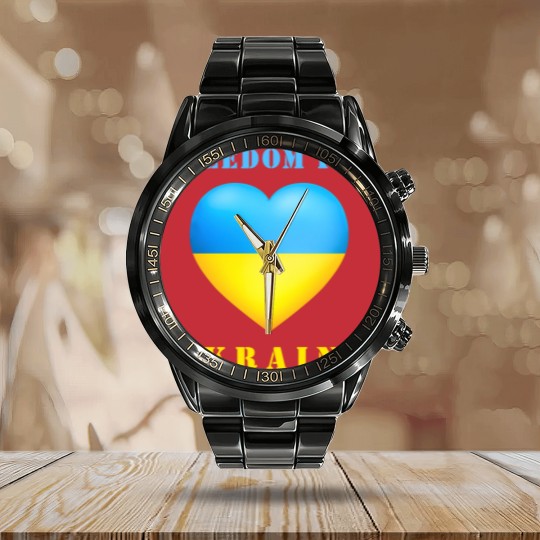 Discover Freedom For Ukraine Support  - Ukraine Flag Calendar Steel Band Watch