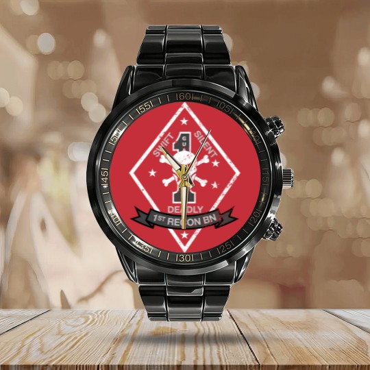 Discover 1st Recon Battalion Calendar Steel Band Watch
