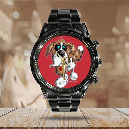 Discover "Bernhard" - St. Bernard - dog Calendar Steel Band Watch