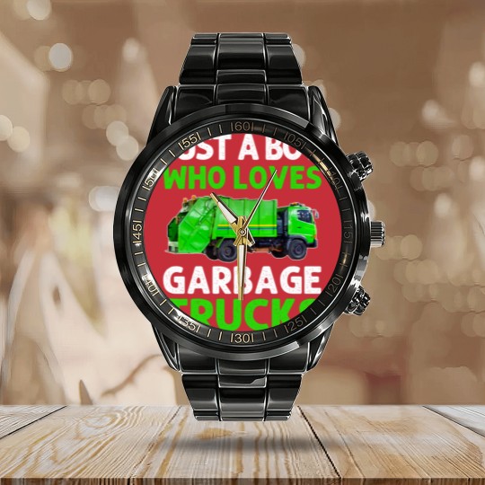 Discover Just A Boy Who Loves Garbage Trucks Calendar Steel Band Watch