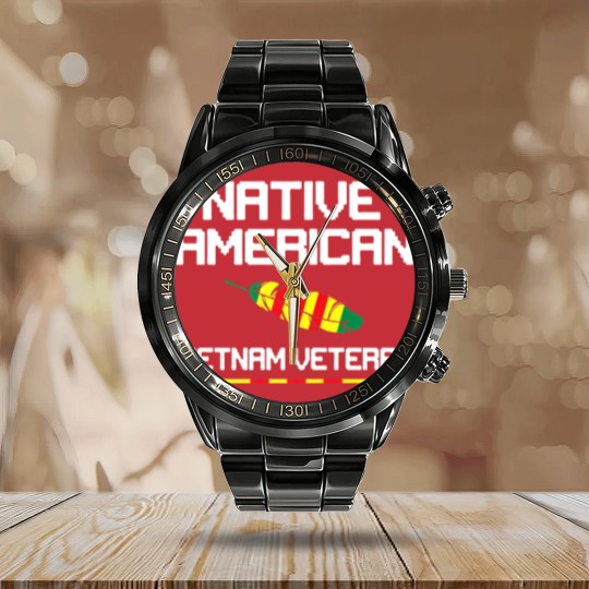 Discover Native American Vietnam Veteran Calendar Steel Band Watch