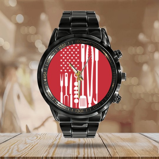 Discover Funny American Flag Grilling Tools BBQ Grill Barbe Calendar Steel Band Watch