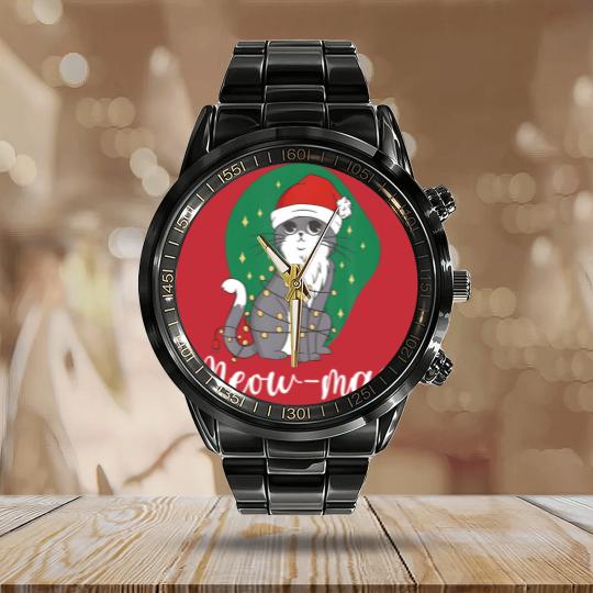 Discover Meow-Mas Cat Christmas Kitten Animal Christmas Tre Calendar Steel Band Watch
