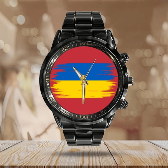 Discover Ukraine Flag - Ukraine - Calendar Steel Band Watch