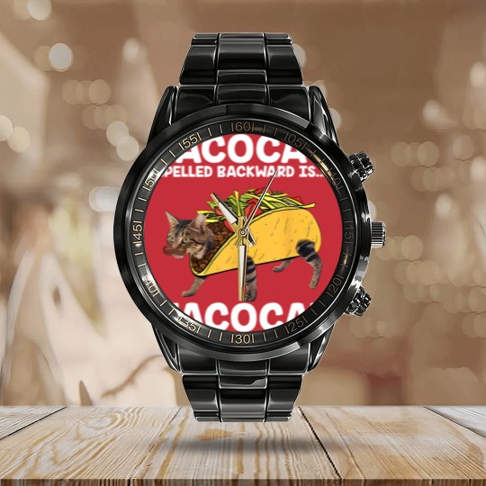 Discover Funny Taco Cat Vintage Calendar Steel Band Watch