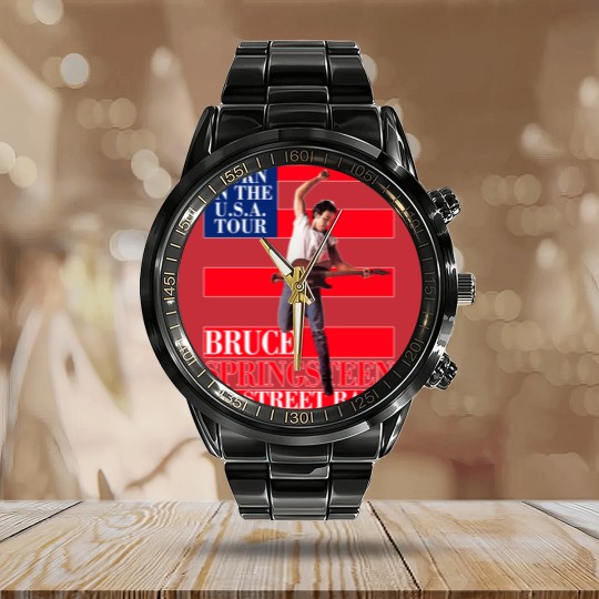 Discover Bruce Springsteen Born In Usa Tour Calendar Steel Band Watch, Bruce Springsteen Usa Flag Calendar Steel Band Watch