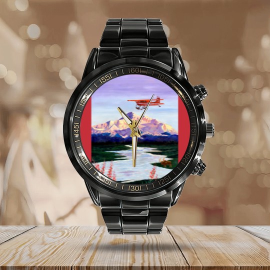 Discover Denali Mountain Painting, K2 Aviation, Living Room Painting, Alaska Mountain, Gift for Pilot, Scott Calendar Steel Band Watch