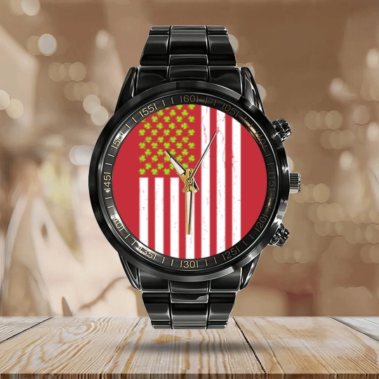 Discover Shamrock American Flag Calendar Steel Band Watch