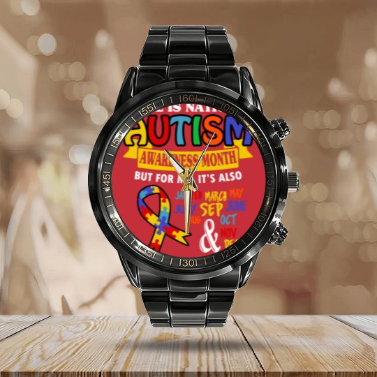 Discover Autism Awareness Calendar Steel Band Watch