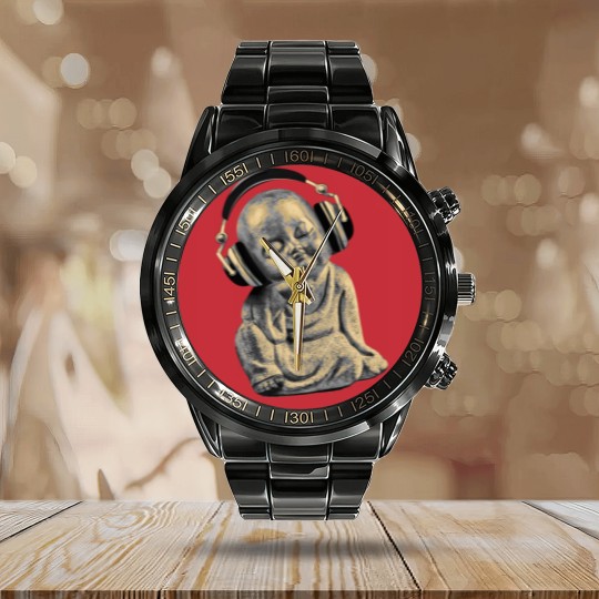 Discover Buddha Headphones Calendar Steel Band Watch Buddhist Monk DJ Calendar Steel Band Watch