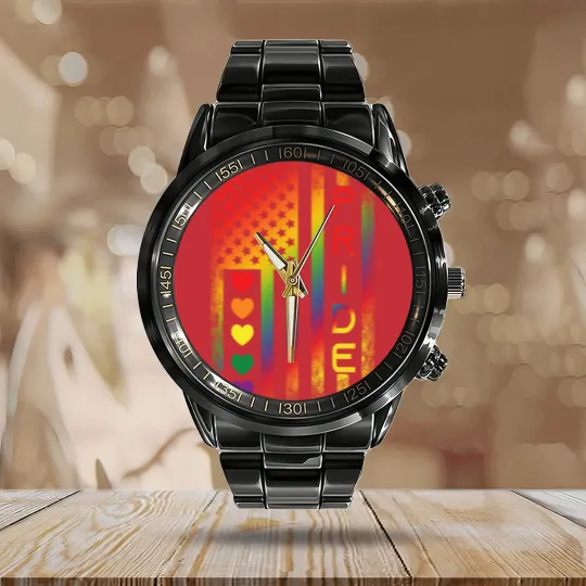 Discover Pride American Flag Calendar Steel Band Watch