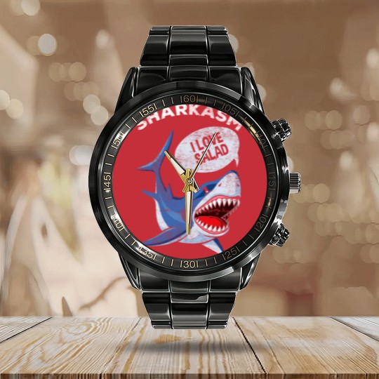 Discover Sarcastic Shark Humor Meat Lover Marine Biology Calendar Steel Band Watch