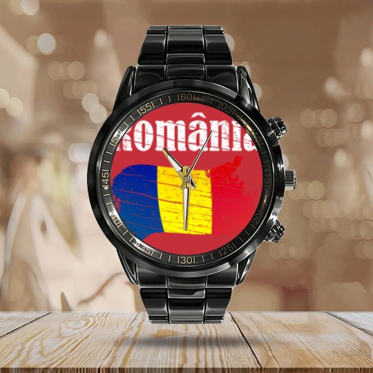 Discover Romania Romanian Flag Vintage Graphic Romania Love Calendar Steel Band Watch