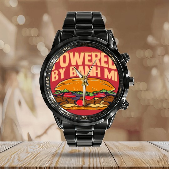 Discover Powered By Banh Mi Funny Vietnamese Food Gift Calendar Steel Band Watch
