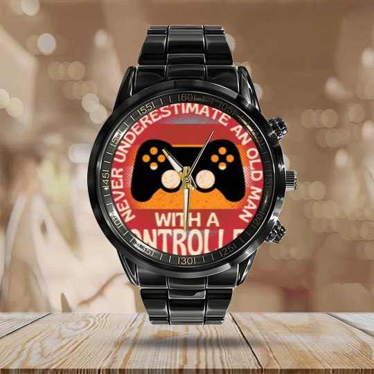 Discover Old Man With A Controller Calendar Steel Band Watch