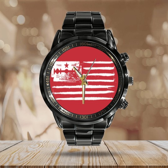 Discover USA flag Lines of coke cocaine and razor blade gig Calendar Steel Band Watch