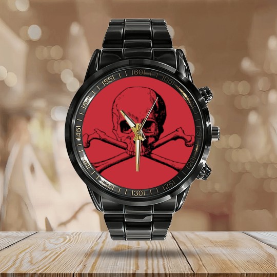 Discover Skull and cross bones Calendar Steel Band Watch