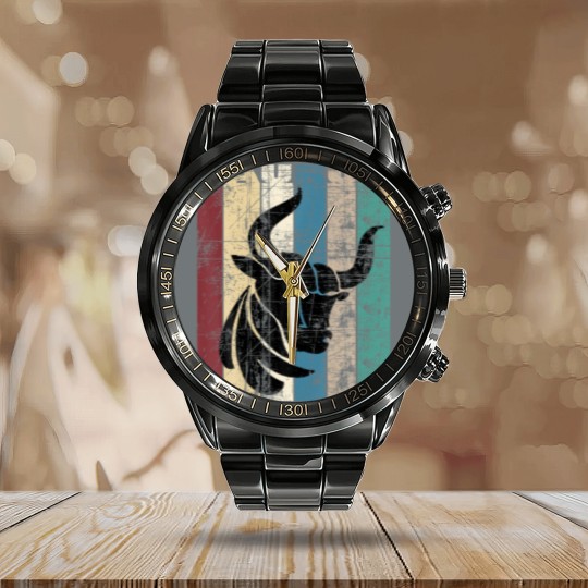 Discover Taurus Vintage Taurus Gift Idea Retro Distressed Calendar Steel Band Watch