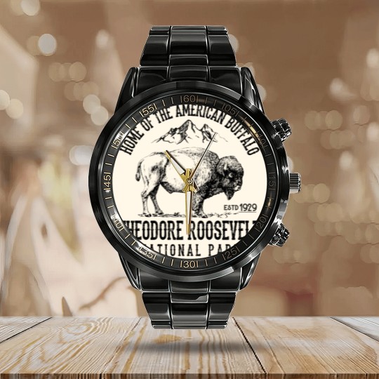 Discover Theodore Roosevelt National Park Souvenirs Hiking Adventure - Theodore Roosevelt - Calendar Steel Band Watch