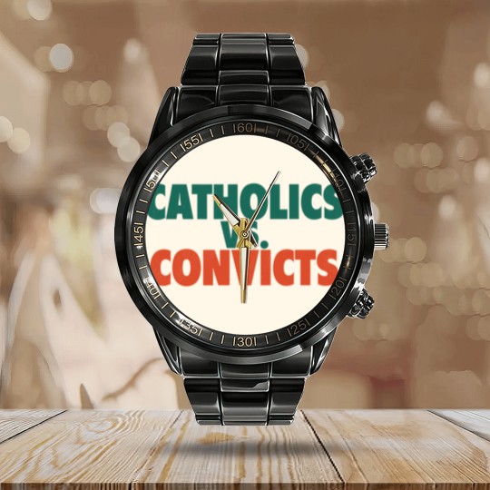 Discover Catholics Vs. Convicts Retro 1988 Football Game Calendar Steel Band Watch