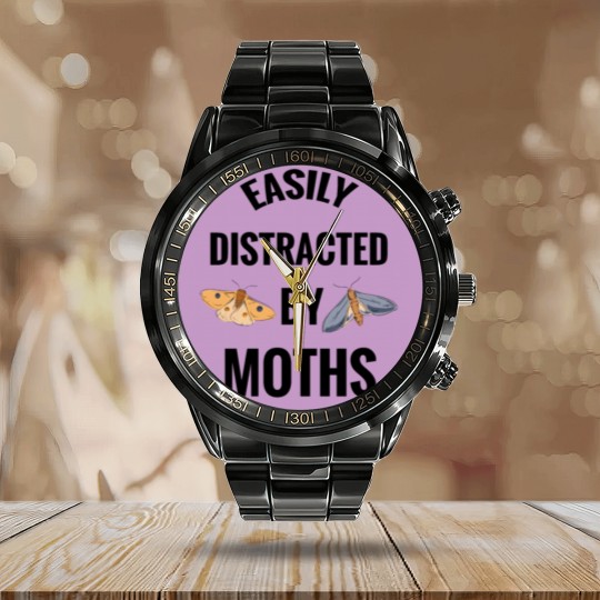 Discover Easily Distracted By Moths | Moth Lover Gift Moon Calendar Steel Band Watch