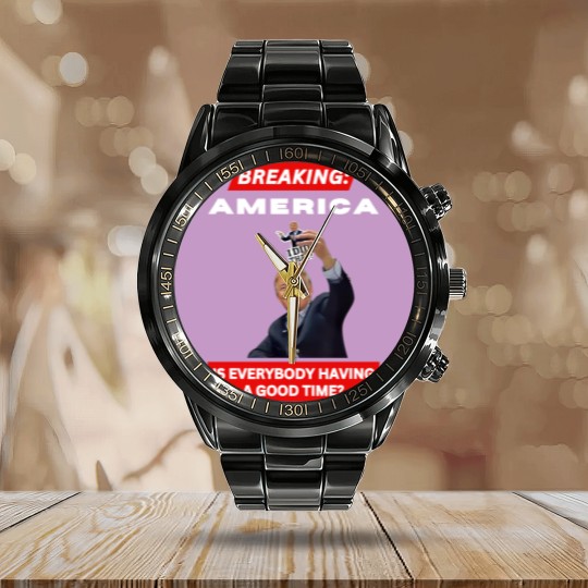 Discover BREAKING AMERICA Anti-Trump Tariffs HANDS OFF 2025 Protest Calendar Steel Band Watch