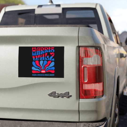 Discover Harris Walz 2024 Vintage Boho Groovy Retro red Blue Kamala Harris 2024 - Harris Walz 2024 - Car Magnets