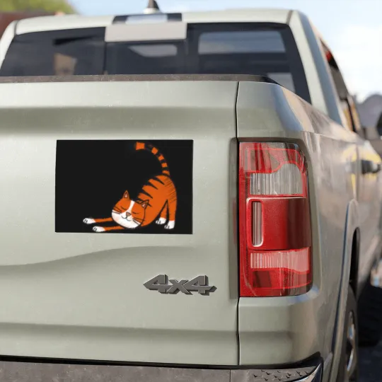 Discover Cute cat with black stripes and orange color Car Magnets