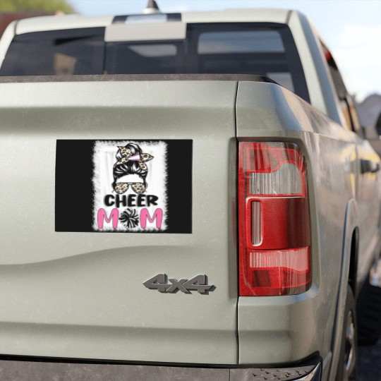 Discover Cute Messy Bun Cheer Mom Funny Leopard Bandana Mot Car Magnets