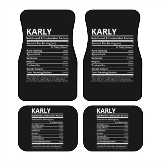 Discover Karly Name Car Mats - Karly Nutritional And Undenia Car Mats