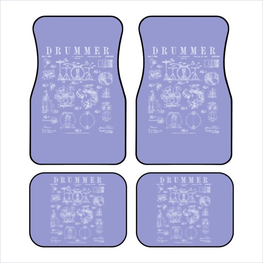 Discover Drum Set Kit Vintage Patent Drummer Drawing Print WHITE - Drummer - Car Mats