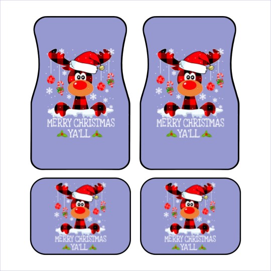 Discover Merry Christmas Ya'll Reindeer Santa Hat Buffalo Red Plaid Car Mats